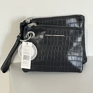 French Connection Wristlet Women OS Black Dale Croco Double Slim Pouches